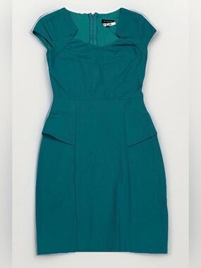 Le Chateau Peplum Cap-Sleeve Dress Green Petite Size XXS Y2K Party Cocktail